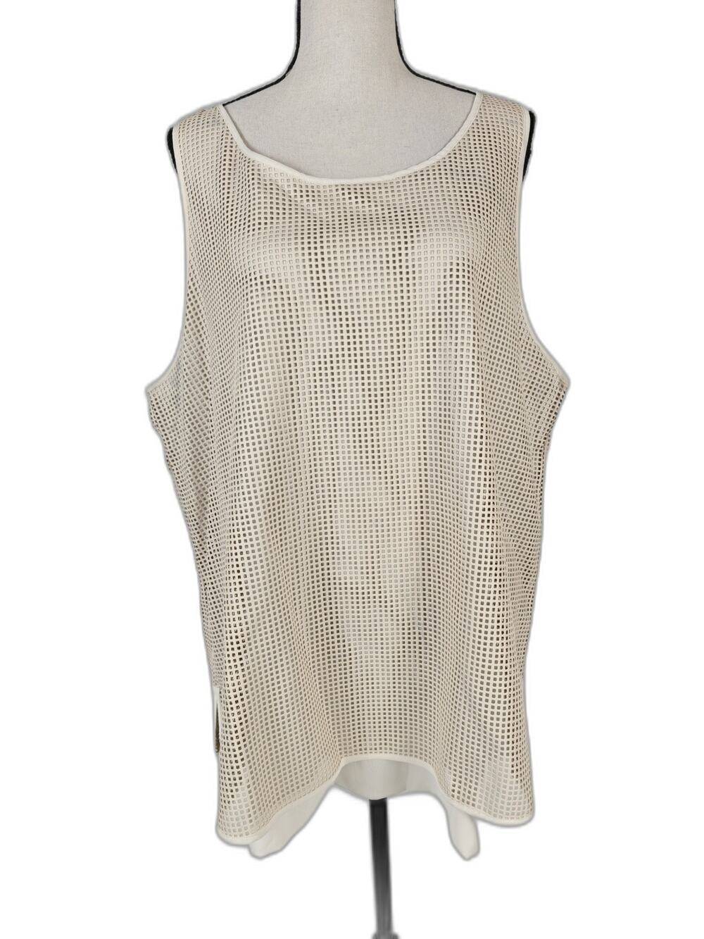 Women's Ann Taylor Sleeveless Mesh Overlay Blouse Ivory XXL